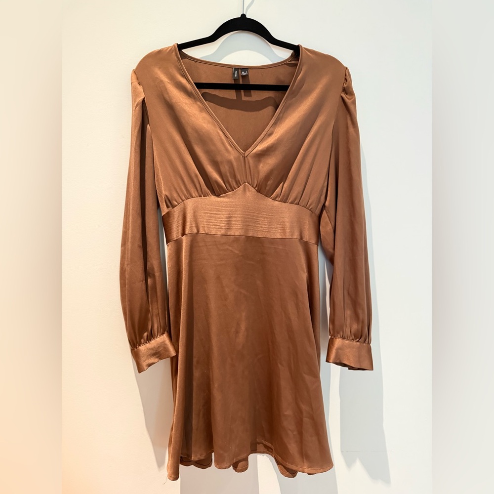Vero Moda Chocolate Long Sleeve “satin” Dress